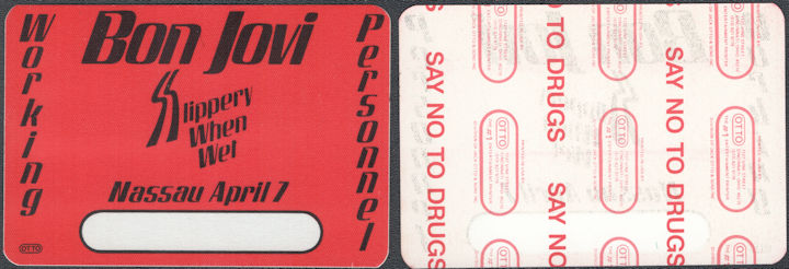 ##MUSICBP0139  - 1986/87 Bon Jovi OTTO Cloth Backstage Pass from the Slippery When Wet Tour - Nassau, April 7