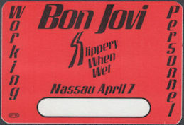 ##MUSICBP0139  - 1986/87 Bon Jovi OTTO Cloth Backstage Pass from the Slippery When Wet Tour - Nassau, April 7