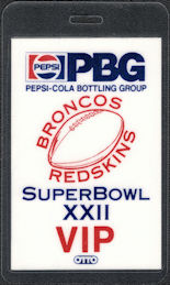 ##MUSICBP1486 - 1988 Super Bowl XXII (22) Laminated VIP Pass - Broncos vs Redskins