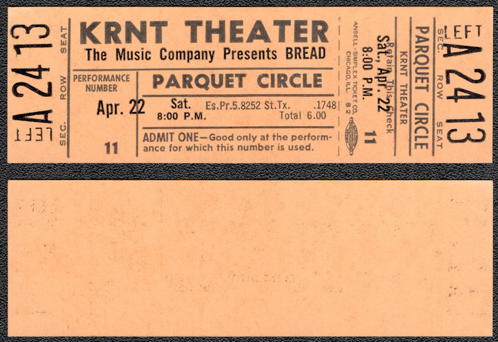 ##MUSICBPT0051 - 1972 Bread Ticket from the KRNT Theater