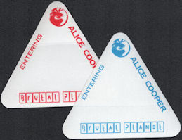 ##MUSICBP0401 - Pair of Alice Cooper Cloth Triangle Backstage Passes from the 2000 Brutal Planet Tour