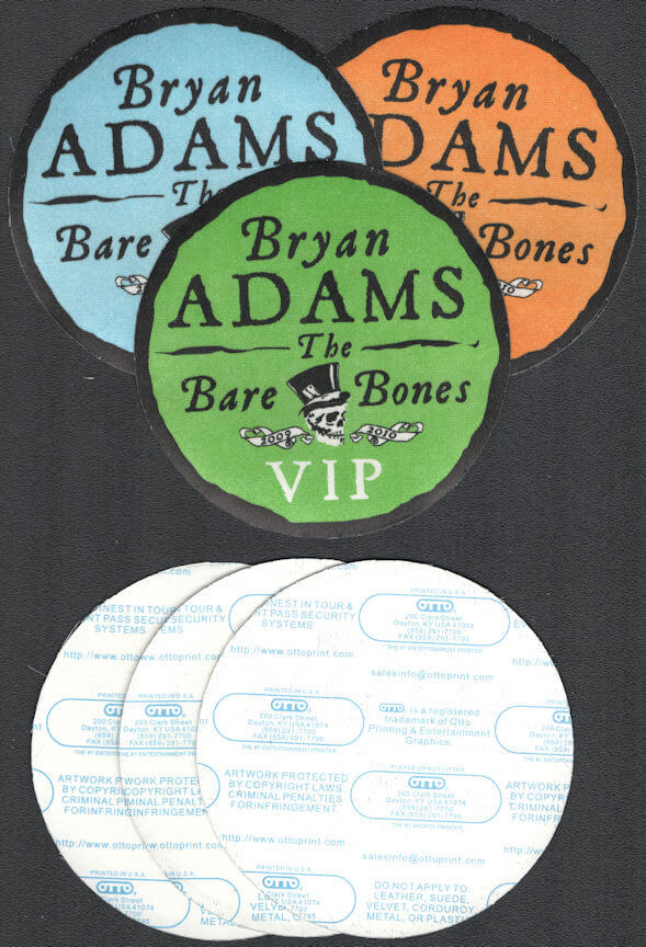 ##MUSICBP0949  - Group of 3 different 2009-2010 Bryan Adams The Bare Bones OTTO Cloth VIP Backstage Pass
