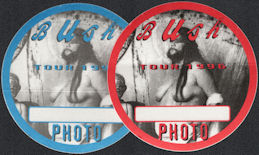 ##MUSICBP0547 - Pair of Two Different Colored 1996 Bush OTTO Photo Cloth Backstage Photo Pass from the Razorblade Suitcase Tour