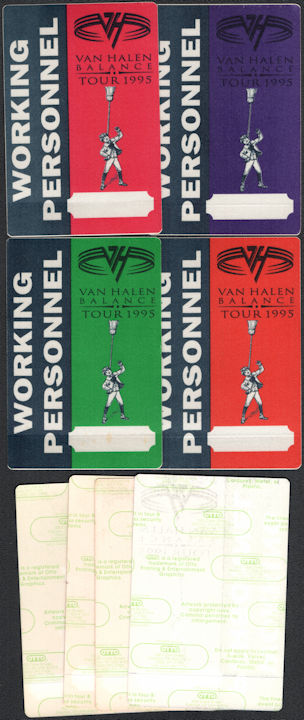 ##MUSICBP0789 - Group of 4 Different Colored Van Halen OTTO Cloth Working Personnel Pass from the 1995 Balance Tour