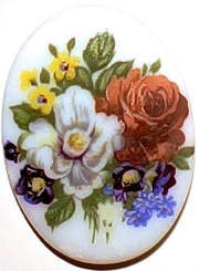 #BEADS0521 - Huge 40mm Glass Cameo Picturing a Group of Flowers - As low as $1.25