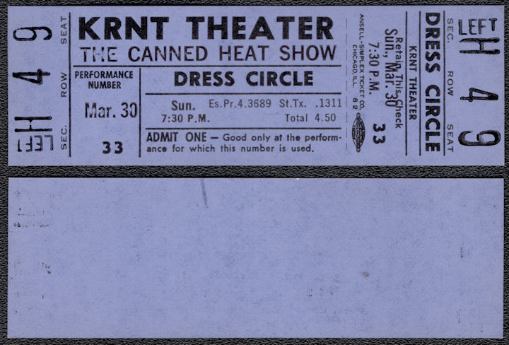 ##MUSICBPT0048 - 1969 Canned Heat Ticket from the KRNT Theater