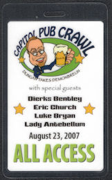 ##MUSICBP1156  - 2007 Capitol Pub Crawl Laminated All Access OTTO Backstage Pass with Luke Bryan, Lady A, Eric Church, and Dierks Bentley
