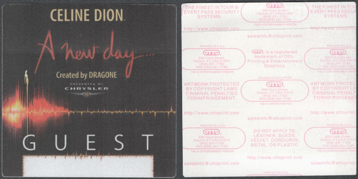 ##MUSICBP2016 - Celine Dion OTTO Cloth Guest Pass from the 2002 A New Day Show