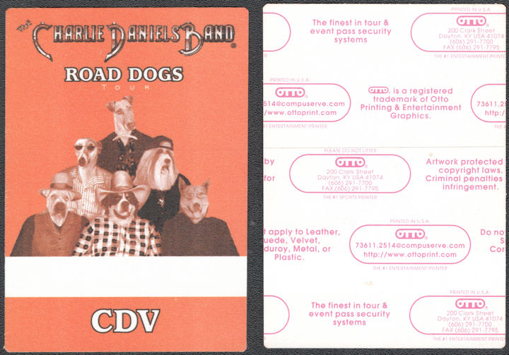 ##MUSICBP1377 - Group of 12 Charlie Daniels Band Cloth OTTO CDV Pass from the 2000 Road Dogs Tour