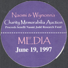 ##MUSICBP1350  - The Judds Cloth OTTO Media Pass from the 1997 Charity Memorabilia Auction - Naomi Judd 