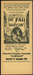 #CH384.1  - Charlie Chaplain Silent Movie Handbill - Fall of Babylon