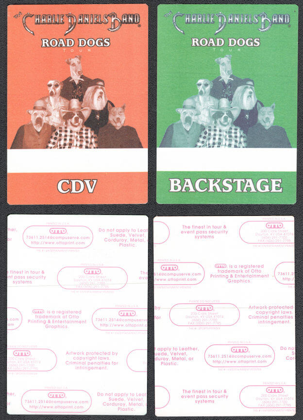 ##MUSICBP0952 - 2 Charlie Daniels Band Backstage and CDV OTTO Backstage Pass from the 2000 Road Dogs Tour