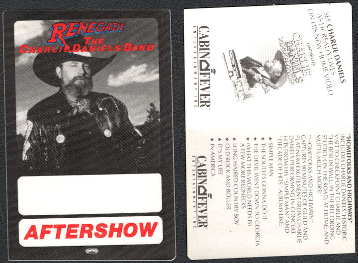 ##MUSICBP0961 - Charlie Daniels Band OTTO Cloth Backstage Pass from the 1991 Renegade Tour
