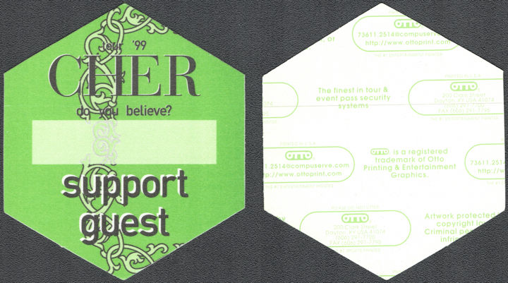 ##MUSICBP1453  - Cher Cloth OTTO Support Guest Pass from the 1999 Do You Believe Tour