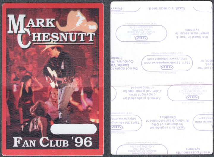 ##MUSICBP1641 - Mark Chesnutt OTTO Cloth Fan Club Pass from the 1996 Tour