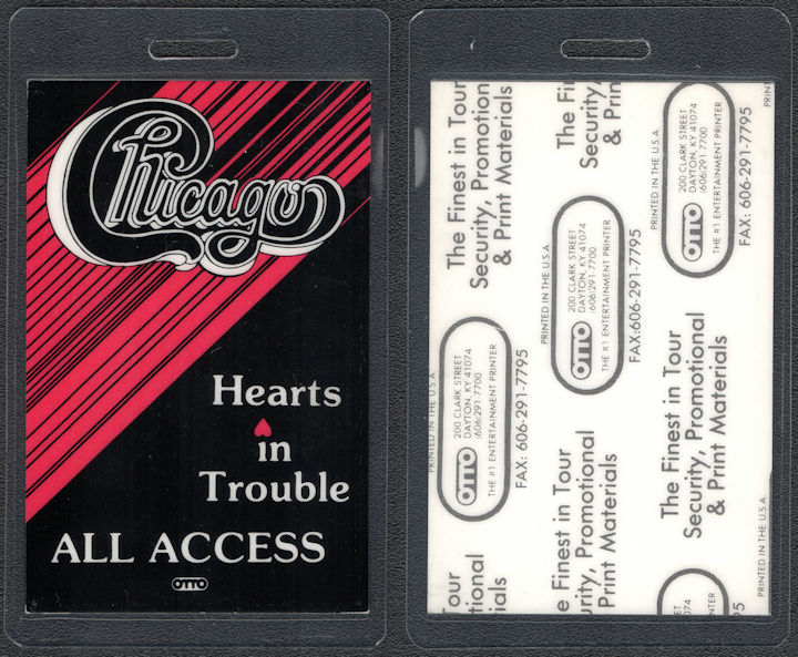 ##MUSICBP0947 - Chicago Laminated Backstage All Access Pass from the Hearts in Trouble Tour 1990