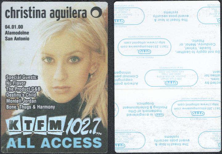 ##MUSICBP1868  - Rare Christina Aguilera OTTO Cloth All Access Pass from the 2000 Tour - Destiny's Child