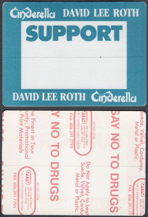 ##MUSICBP1918  - 1991 Cinderella/David Lee Roth Tour OTTO Backstage Pass