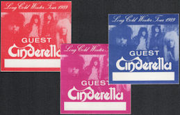 ##MUSICBP0673 - Group of 3 Different Colored Cinderella OTTO Cloth Guest Backstage Passes from the 1989 Long Cold Winter Tour