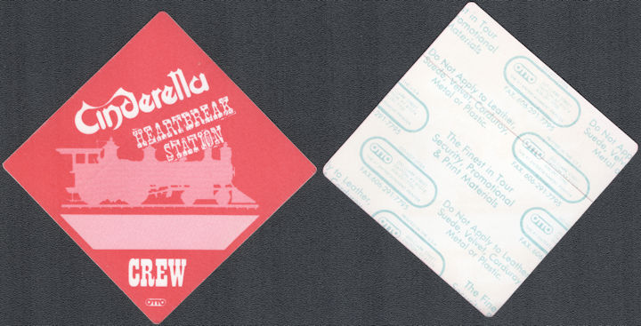 ##MUSICBP1919 - Cinderella OTTO Cloth Crew Pass from the 1991 Heartbreak Station