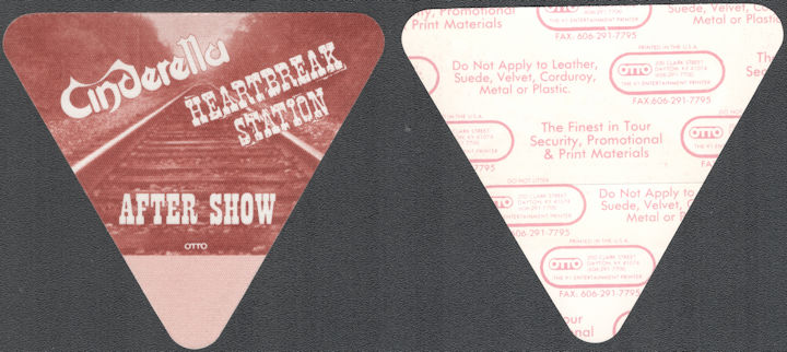 ##MUSICBP1451  - Cinderella Cloth OTTO After Show Pass from the 1991 Heartbreak Station Tour