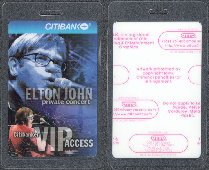 ##MUSICBP1968 - Rare 1998 Elton John Citibank OTTO Laminated Backstage Pass from the concert at "Avery Fisher Hall"