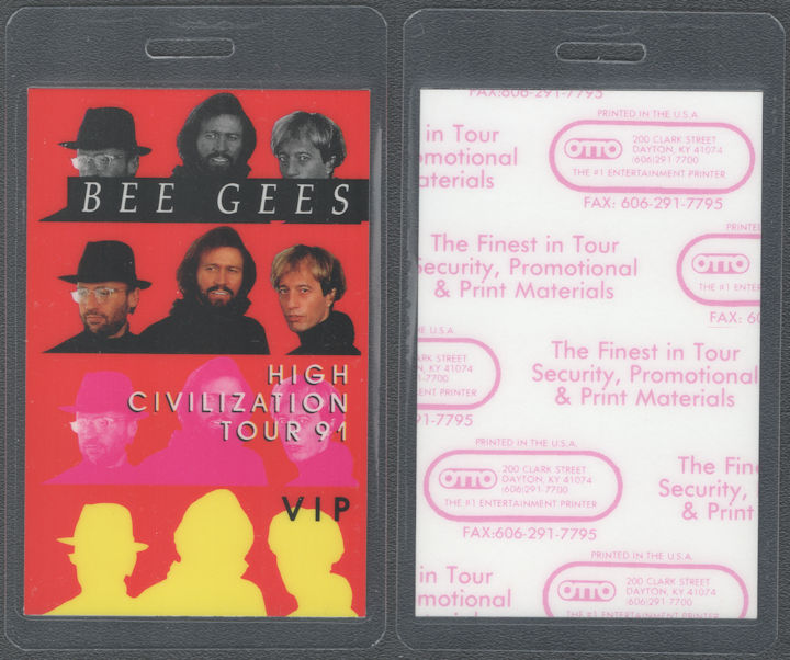 ##MUSICBP2121 - Bee Gees OTTO Laminated VIP Pass from the 1991 High Civilization Tour