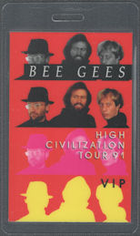 ##MUSICBP2121 - Bee Gees OTTO Laminated VIP Pass from the 1991 High Civilization Tour