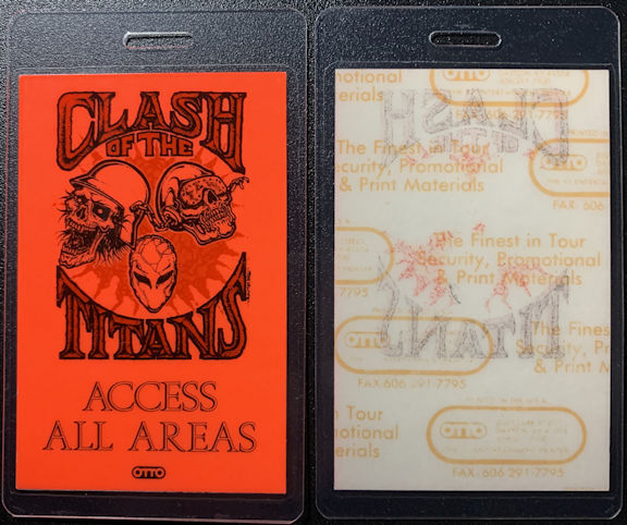 ##MUSICBP1343  - Rare Day Glow Orange Clash of the Titans Laminated OTTO Backstage pass from the 1990 tour - Slayer, Megadeth, Testament, Suicidal Tendencies