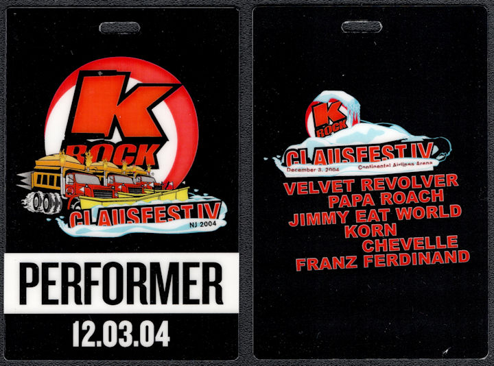 ##MUSICBP1160 - KRock Clausfest IV OTTO Sheet Laminate Performer Personnel Passes from 2004 with Velvet Revolver, Papa Roach, Korn, Jimmy Eat World ,Chevelle, Franz Ferdinand