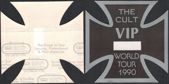 ##MUSICBP0839 - Unusual "The Cult" VIP OTTO Cloth Backstage Pass from the 1990 World Tour - Diecut into an Iron Cross Shape