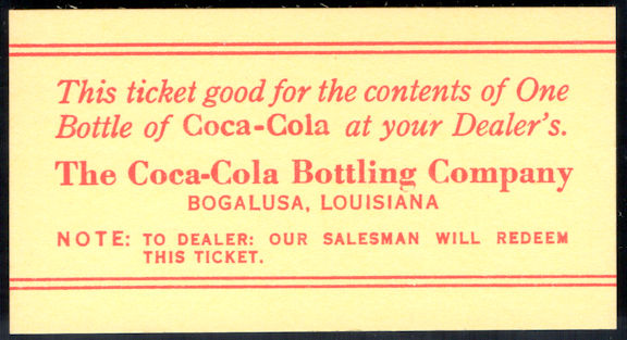 #CC406 - Group of 4 1930s Coca Cola Coupons from Bogalusa, Louisiana