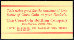 #CC406 - Group of 4 1930s Coca Cola Coupons from Bogalusa, Louisiana