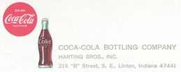 #CC261 - Watermarked Letterhead from the Coca-Cola Harting Bros. Plant
