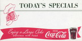 #CC121 - Coca Cola Menu Sheet Picturing Chef
