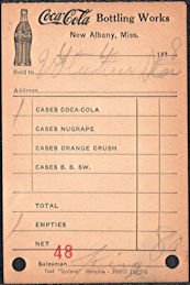 #CC370 - 1938 Coke Route Receipt from the New Albany, Mississippi Plant