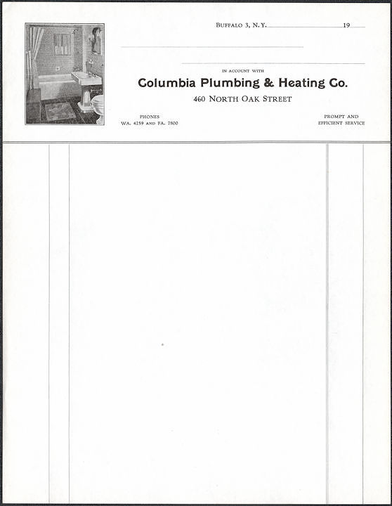 #ZZZ192 - Group of 4 Columbia Plumbing and Heating Letterhead - Old Time Bathroom Pictured