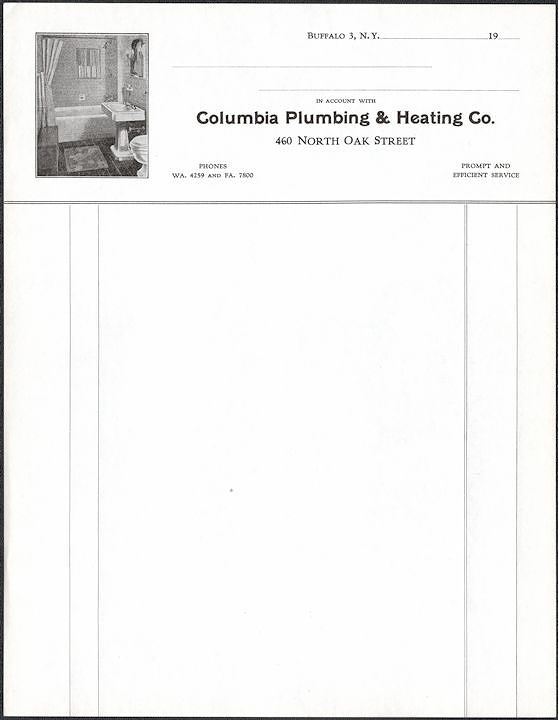 #UPaper192 - Group of 4 Columbia Plumbing and Heating Letterhead - Old Time Bathroom Pictured