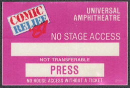 ##CO394 -  Comic Relief '87 OTTO Cloth Backstage Pass from Universal Amphitheatre in 1987 - Robin Williams
