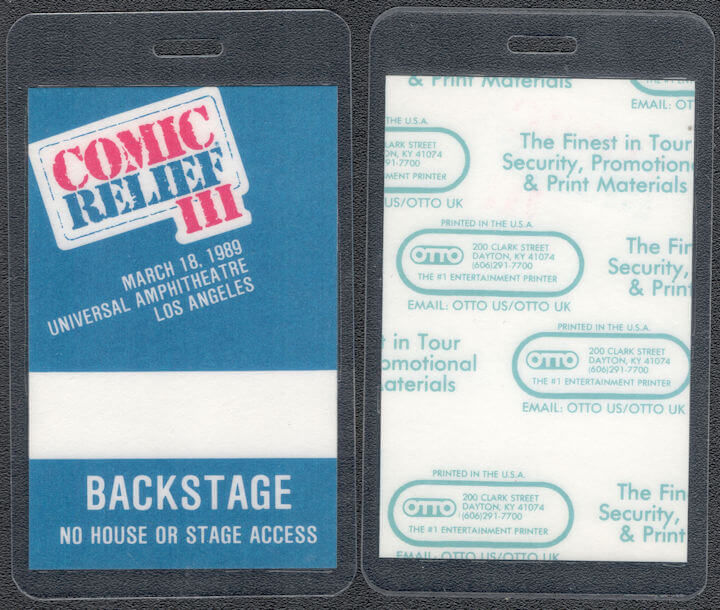 ##MUSICBP1126 -  Comic Relief III OTTO Laminated Backstage Pass from Universal Amphitheatre in Los Angeles in 1989