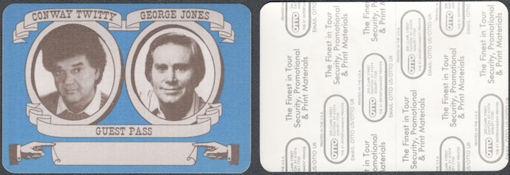 ##MUSICBP2179 - George Jones and Conway Twitty OTTO Cloth Guest Pass from the 1989 Country Explosion Tour