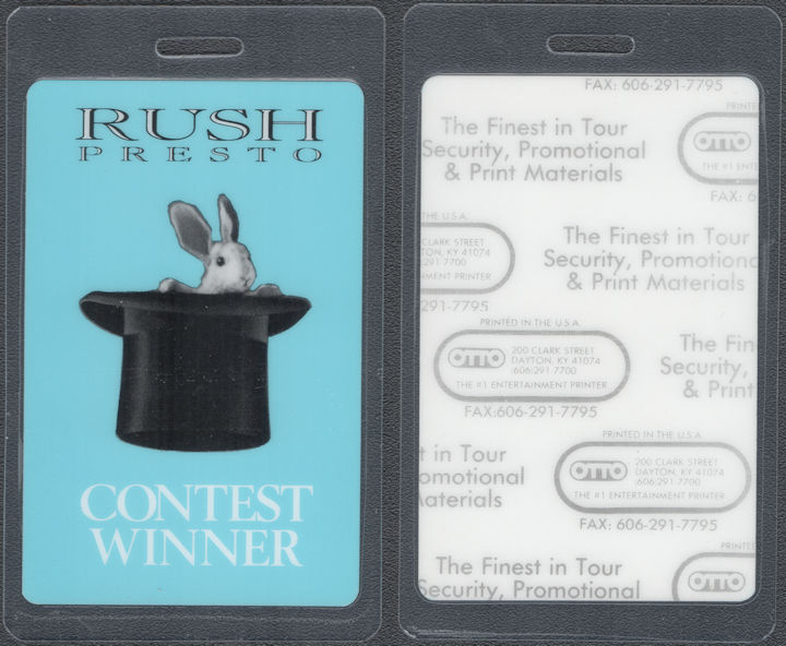 ##MUSICBP2069 - Uncommon Rush OTTO Laminated Contest Winner Pass from the 1990 Presto Tour