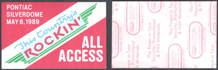 ##MUSICBP1550 - 1989 This Country's Rockin' Event OTTO Cloth All Access Pass - Gregg Allman, Ted Nugent, Stray Cats