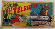 #TY560 - Metal and Glass Tin Lithographed Japanese Toy Cowboy Telescope on Display Card