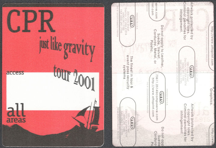##MUSICBP1464  - CPR (Crosby, Pevar, and Raymond) OTTO Cloth Access All Areas Pass from the 2001 Just Like Gravity Tour - David Crosby