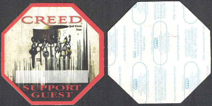 ##MUSICBP1469  - Creed OTTO Cloth Support Guest Pass from the 2010 Full Circle Tour