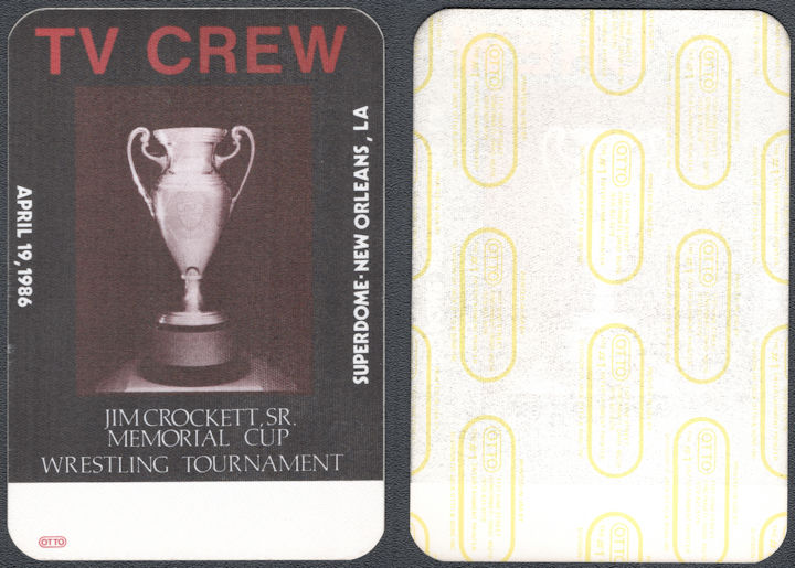 ##MUSICBP1570 - Extremely Rare 1986 Jim Crockett, SR. Memorial Cup Wrestling Tournament OTTO Cloth TV Crew Pass