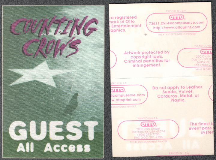 ##MUSICBP1357  - Counting Crows 1996 Recovering the Satellites Tour OTTO Cloth Guest Pass