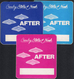 ##MUSICBP0476  - Group of Three Different Colored 1982 Crosby, Stills and Nash OTTO Cloth After Show Backstage Passes from the Daylight Again Tour