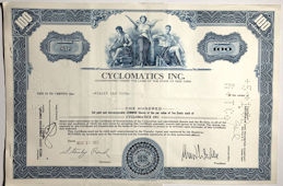 #ZZCE096 - Cyclomatics Inc. Stock Certificate